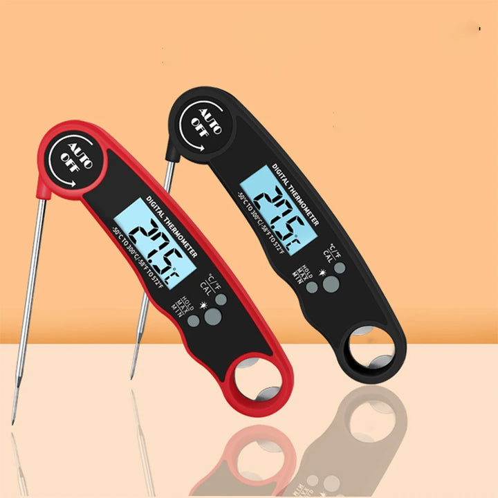 Instant read digital meat thermometer in steak