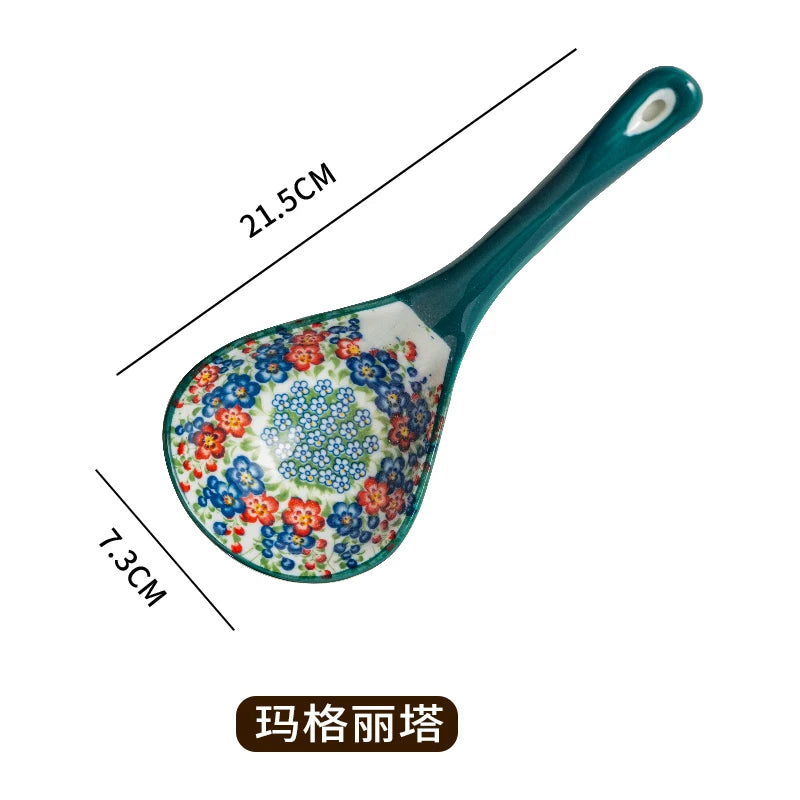 Bohemian Ceramic Ladle Household Large Scoop Spoon - Ceramic soup serving spoon kitchen utensil