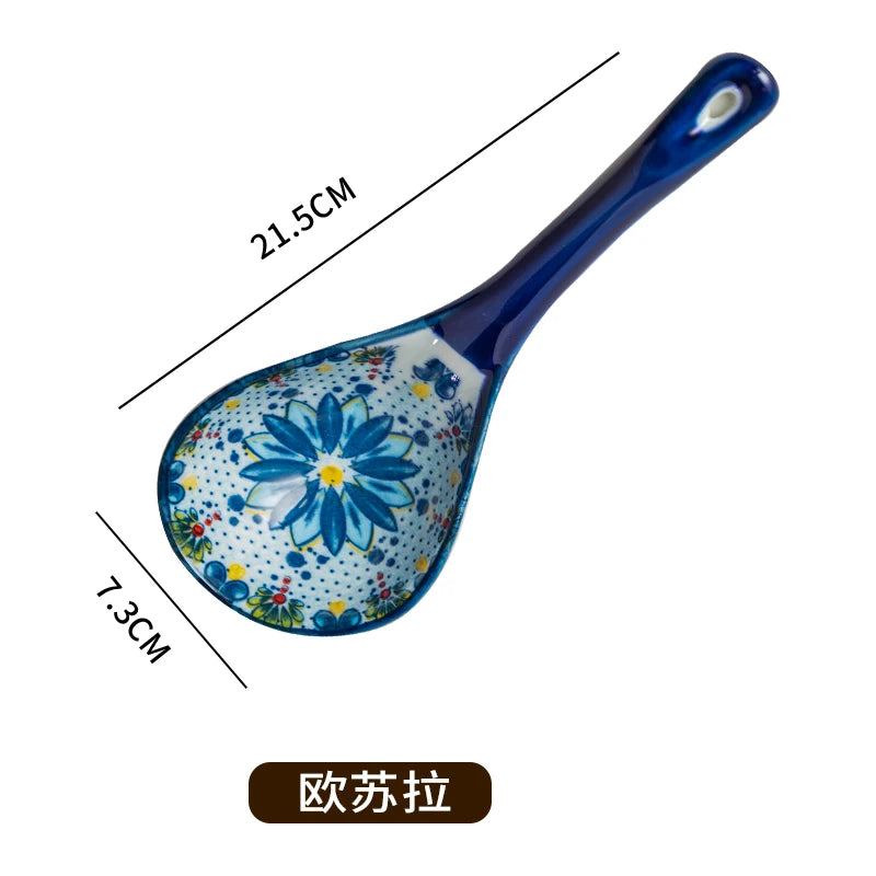 Bohemian Ceramic Ladle Household Large Scoop Spoon - Ceramic soup serving spoon kitchen utensil