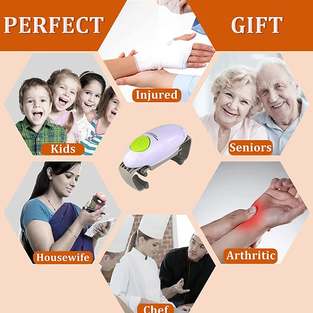 Perfect gift for kids, seniors, housewives, chefs, injured, and arthritic featuring Automatic Electric Jar Opener.