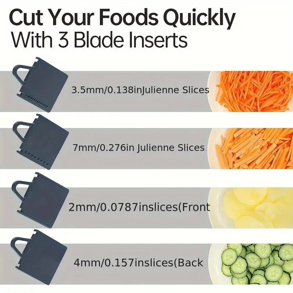 4-in-1 vegetable slicer with thickness adjuster