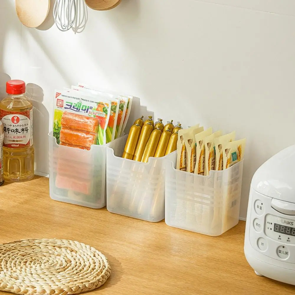 Stackable refrigerator organizer bins in fridge