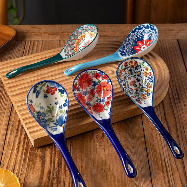 Bohemian Ceramic Ladle Household Large Scoop Spoon - Ceramic soup serving spoon kitchen utensil