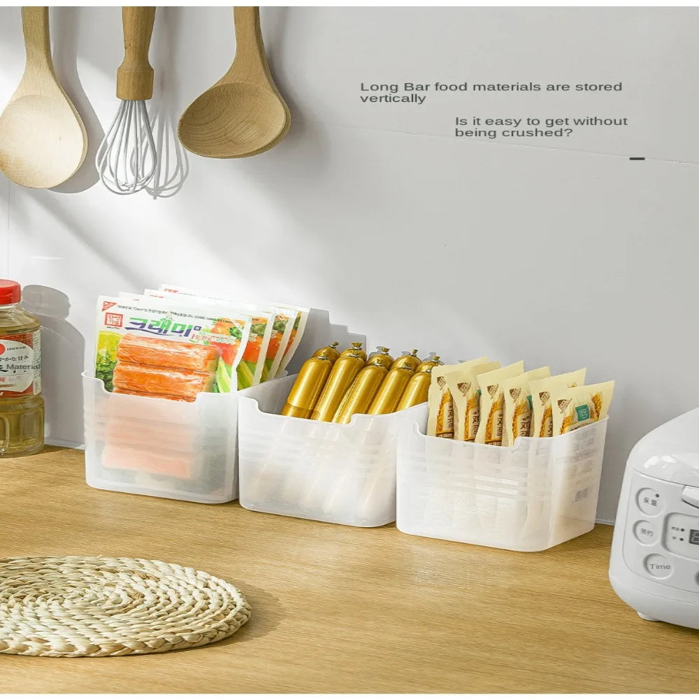 Stackable refrigerator organizer bins in fridge