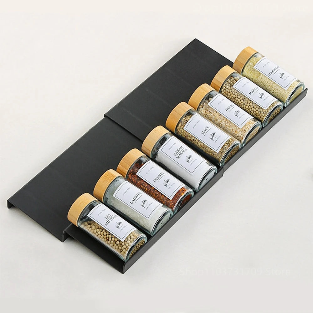 4-layer adjustable spice drawer organizer in kitchen