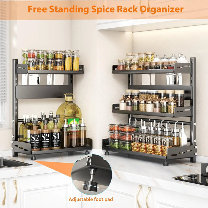 3-tier adjustable spice rack organizer kitchen shelf