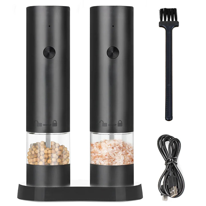 Rechargeable Salt & Pepper Grinder Set – Adjustable Electric Spice Mill with cleaning brush and charging cable