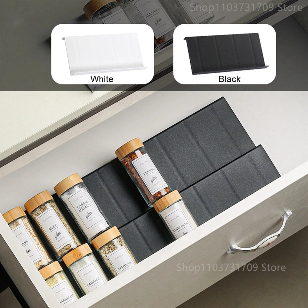 4-layer adjustable spice drawer organizer in kitchen