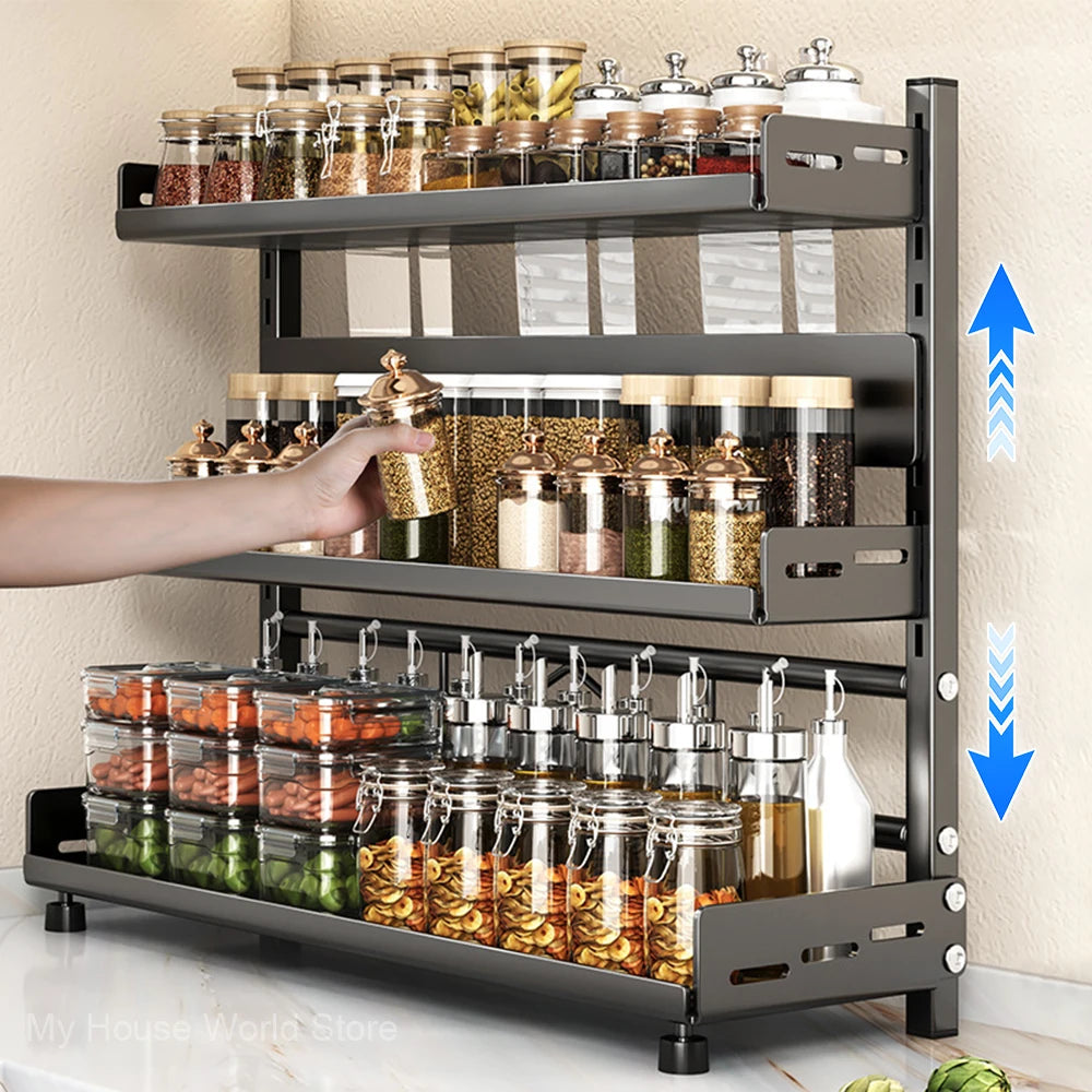 3-tier adjustable spice rack organizer kitchen shelf
