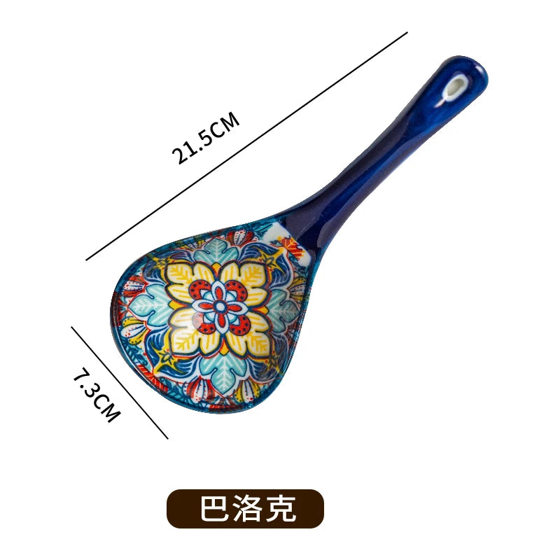 Bohemian Ceramic Ladle Household Large Scoop Spoon - Ceramic soup serving spoon kitchen utensil