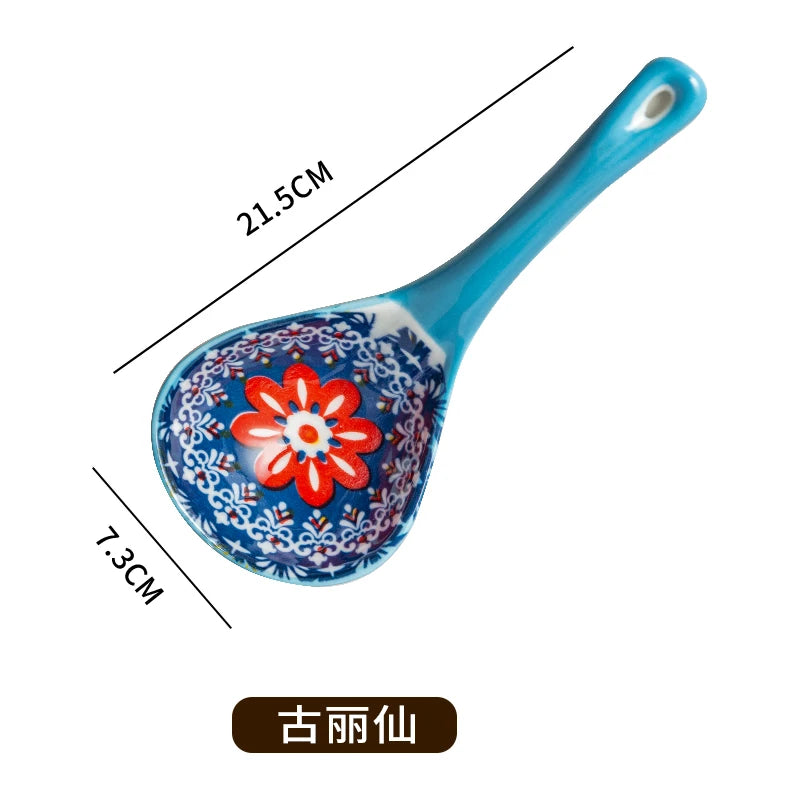 Bohemian Ceramic Ladle Household Large Scoop Spoon - Ceramic soup serving spoon kitchen utensil