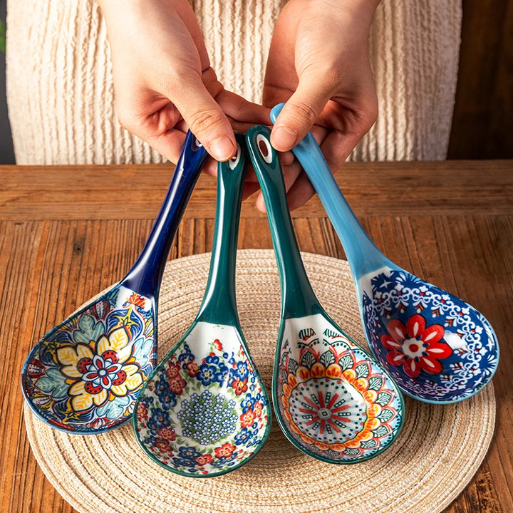 Bohemian Ceramic Ladle Household Large Scoop Spoon - Ceramic soup serving spoon kitchen utensil