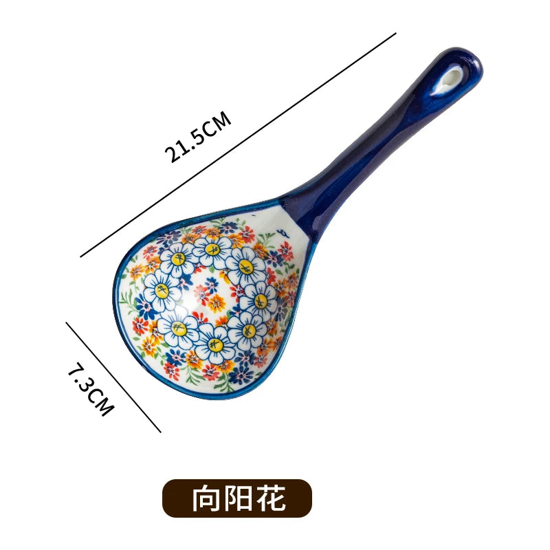 Bohemian Ceramic Ladle Household Large Scoop Spoon - Ceramic soup serving spoon kitchen utensil