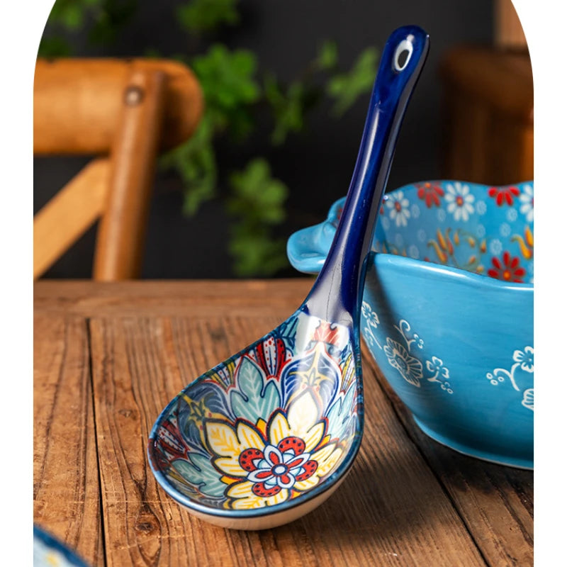 Bohemian Ceramic Ladle Household Large Scoop Spoon - Ceramic soup serving spoon kitchen utensil
