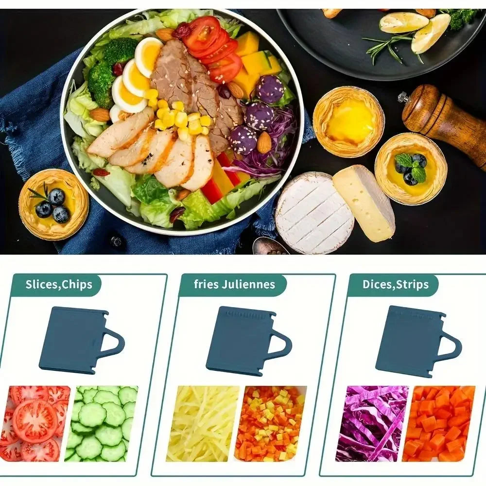 4-in-1 vegetable slicer with thickness adjuster