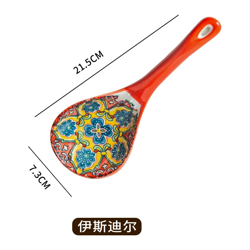 Bohemian Ceramic Ladle Household Large Scoop Spoon - Ceramic soup serving spoon kitchen utensil