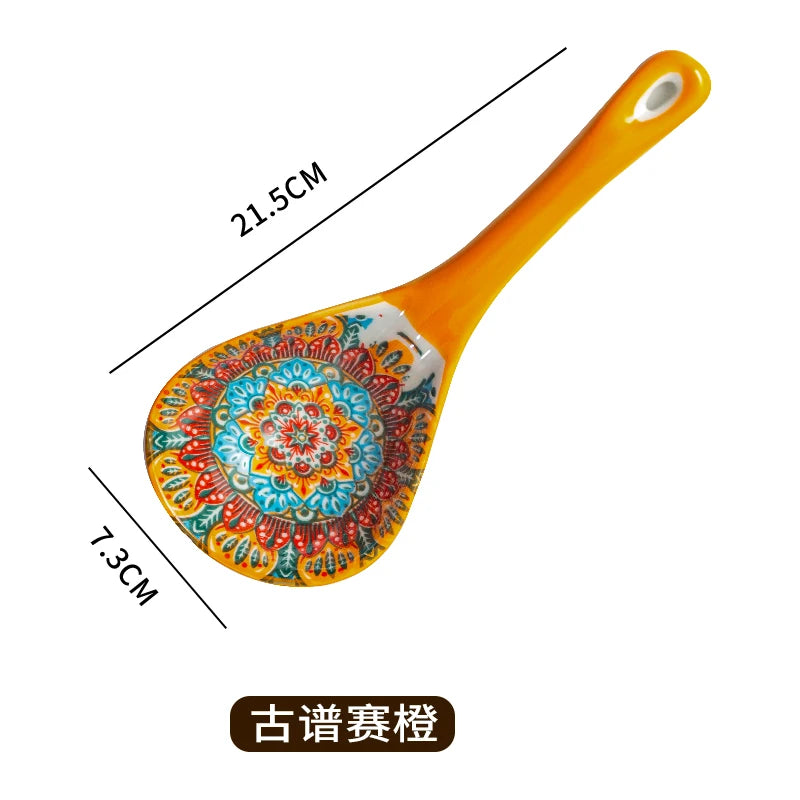 Bohemian Ceramic Ladle Household Large Scoop Spoon - Ceramic soup serving spoon kitchen utensil