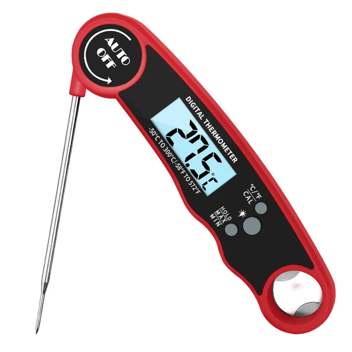 Instant read digital meat thermometer in steak