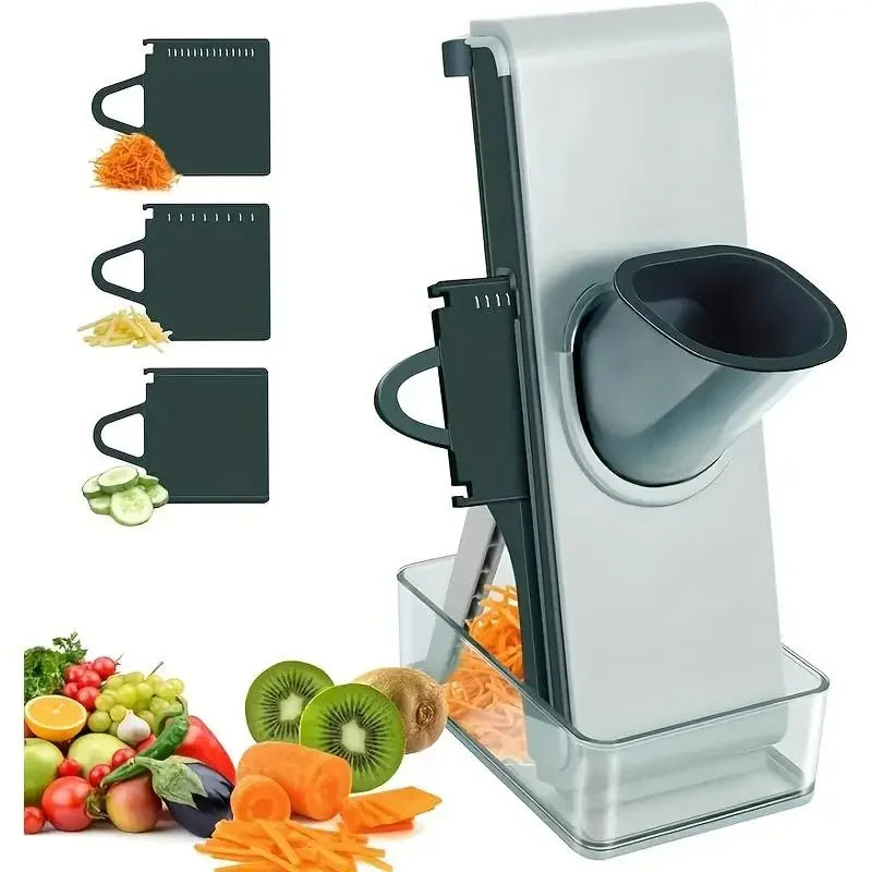 4-in-1 vegetable slicer with thickness adjuster