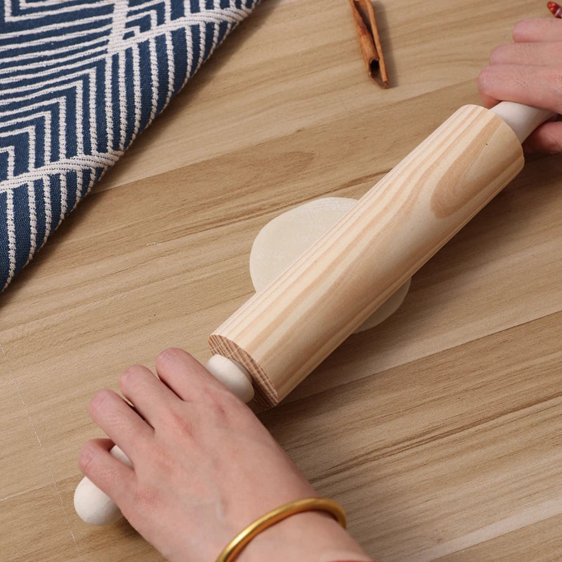 360-Degree Rotating Wooden Rolling Pin - baking tool