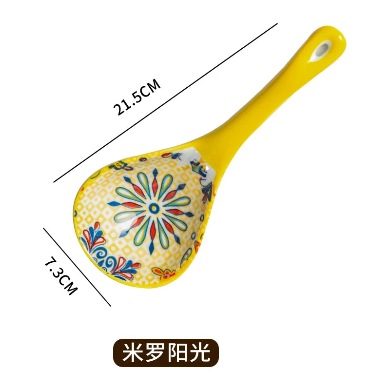 Bohemian Ceramic Ladle Household Large Scoop Spoon - Ceramic soup serving spoon kitchen utensil