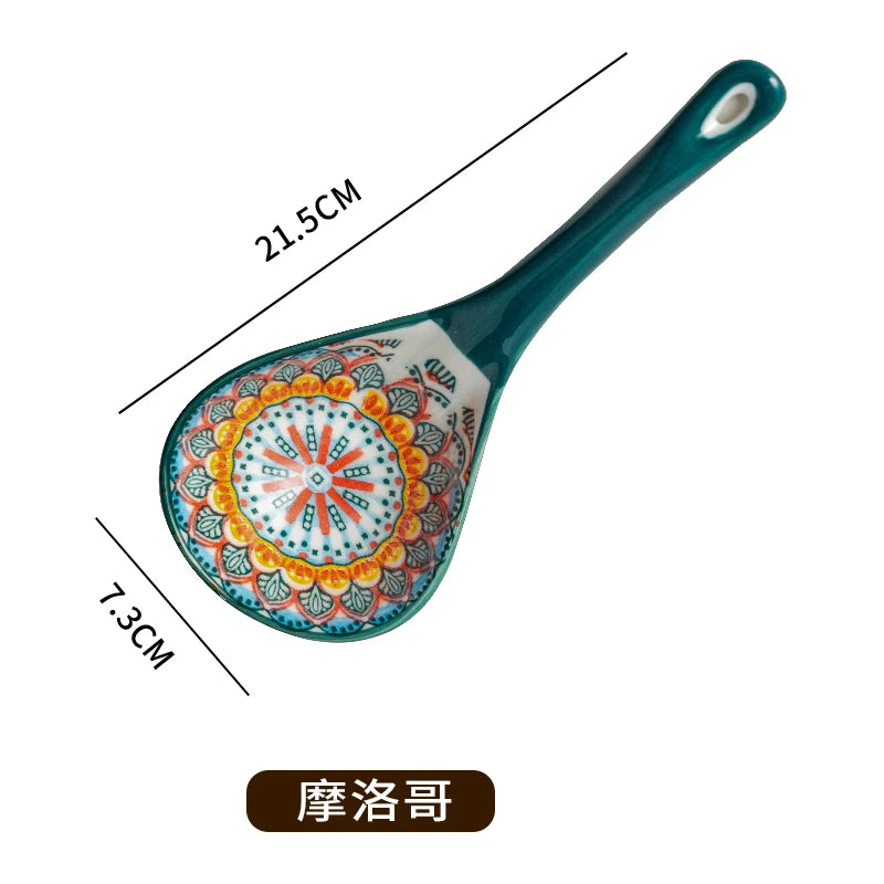 Bohemian Ceramic Ladle Household Large Scoop Spoon - Ceramic soup serving spoon kitchen utensil