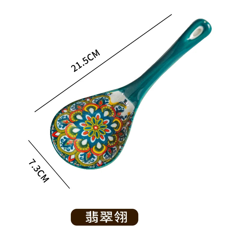 Bohemian Ceramic Ladle Household Large Scoop Spoon - Ceramic soup serving spoon kitchen utensil