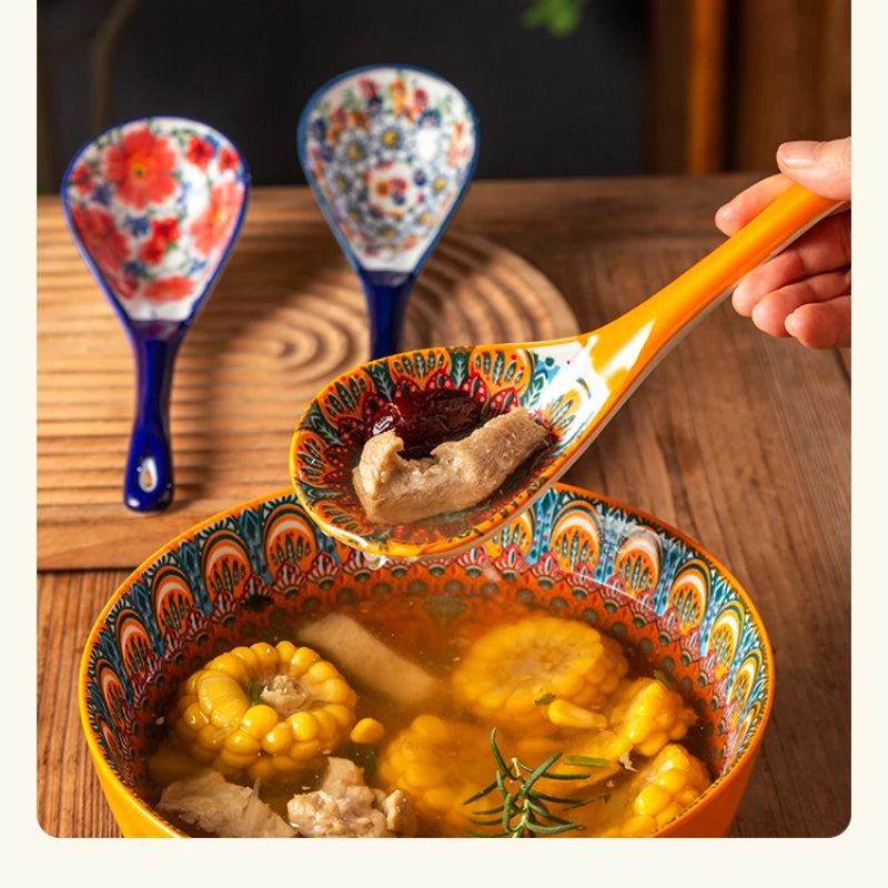 Bohemian Ceramic Ladle Household Large Scoop Spoon - Ceramic soup serving spoon kitchen utensil